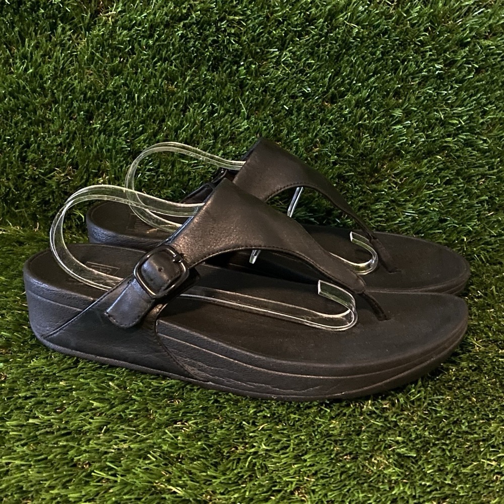 FitFlop Sandals Women's 9 Black Adjustable Buckle Toe Post Thong Slip On Comfort